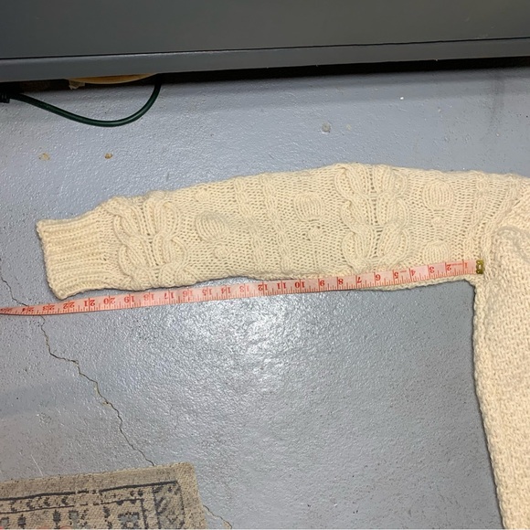 Handmade Chunky Wool Knit Turtleneck Sweater Cream XL Heavy Cable Knit Fisherman - Picture 9 of 12